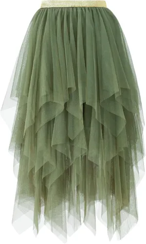 Women Mesh Midi Skirt Multilayer Pleated High Waist Lace Ballet Prom Party Tulle Tutu A-line Long Skirts