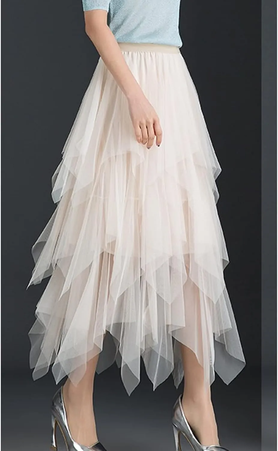 Women Mesh Midi Skirt Multilayer Pleated High Waist Lace Ballet Prom Party Tulle Tutu A-line Long Skirts