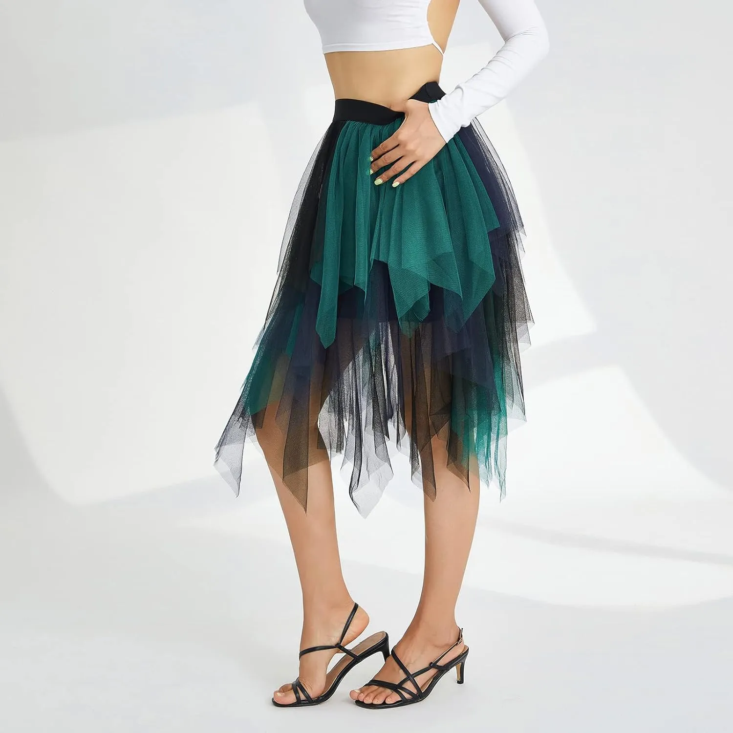 Women Mesh Midi Skirt Multilayer Pleated High Waist Lace Ballet Prom Party Tulle Tutu A-line Long Skirts