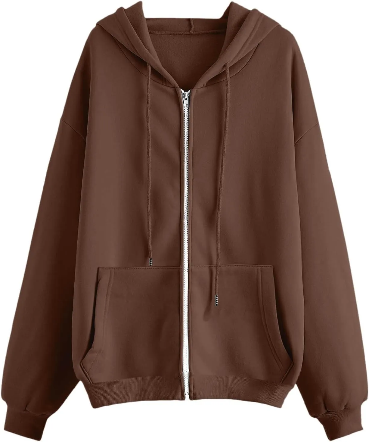 Women Oversized Hoodies Sweatshirts Solid Zipper Long Sleeve Jacket Tops Pullover Drawstring Trendy Outfit with Pocket