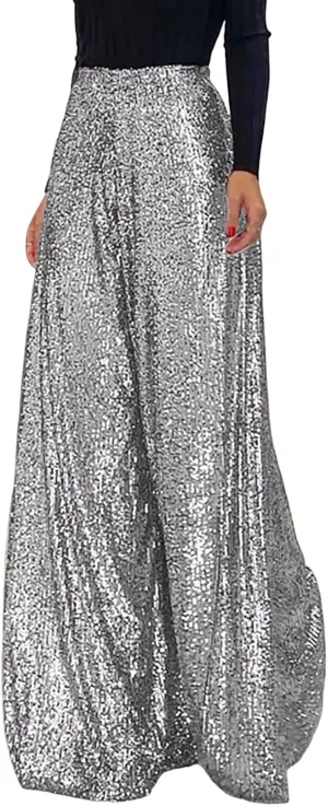 Women Sequin Flare Long Pants Cloth High Sequin Women Foot Sexy Pants Fashion Waisted Tape Trousers Ruffle Pants