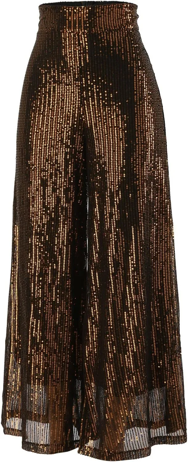 Women Sequin Flare Long Pants Cloth High Sequin Women Foot Sexy Pants Fashion Waisted Tape Trousers Ruffle Pants