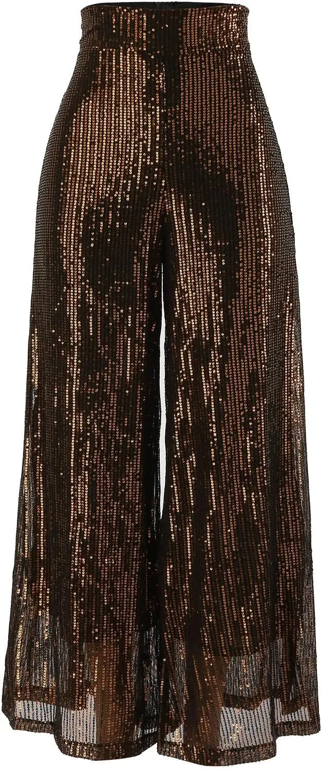 Women Sequin Flare Long Pants Cloth High Sequin Women Foot Sexy Pants Fashion Waisted Tape Trousers Ruffle Pants