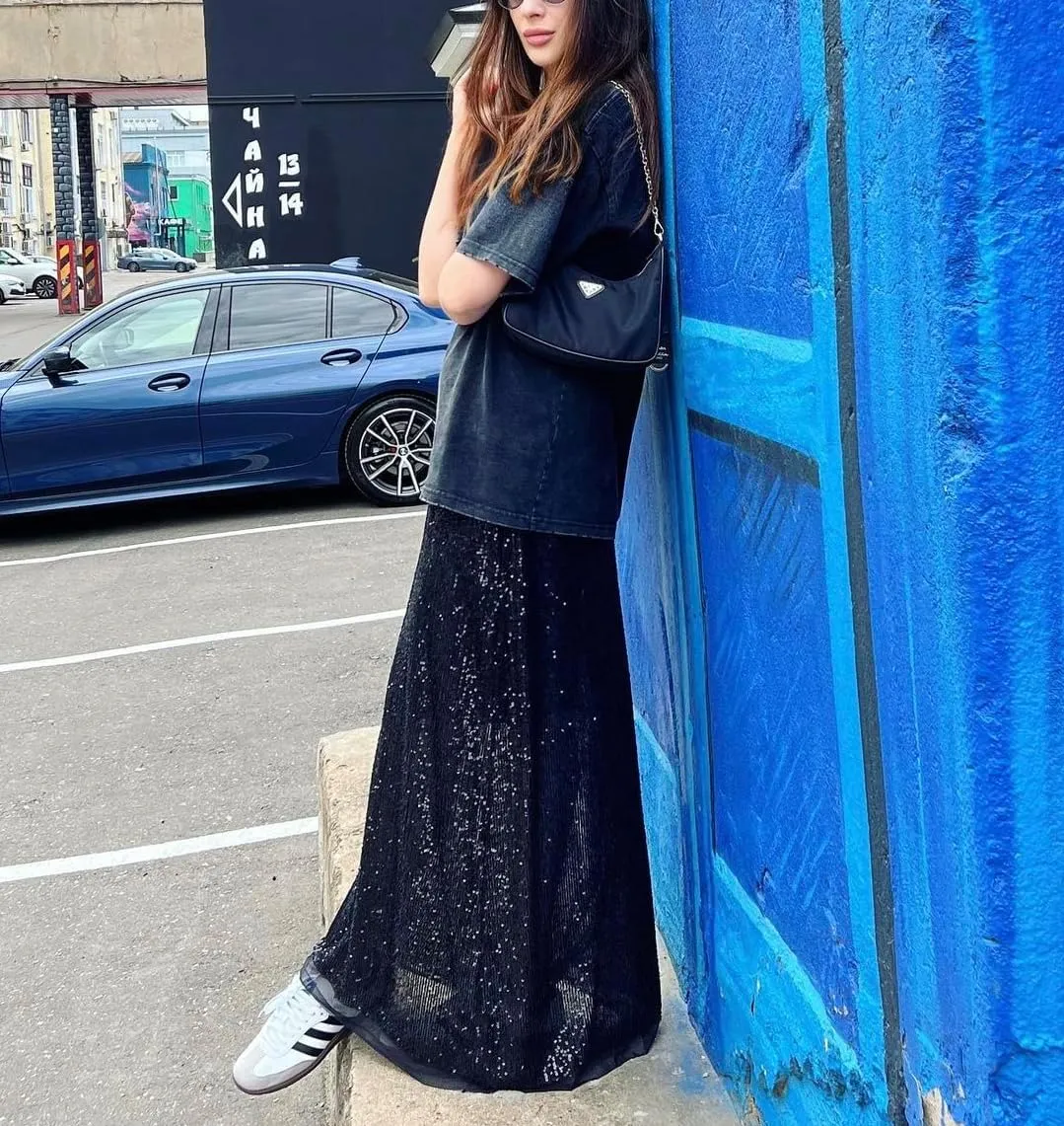 Women Sequin Maxi Skirt Set Glitter Shiny Long Sleeve Crop Top Sparkly Long Skirt Suit Party Bling Concert Outfits