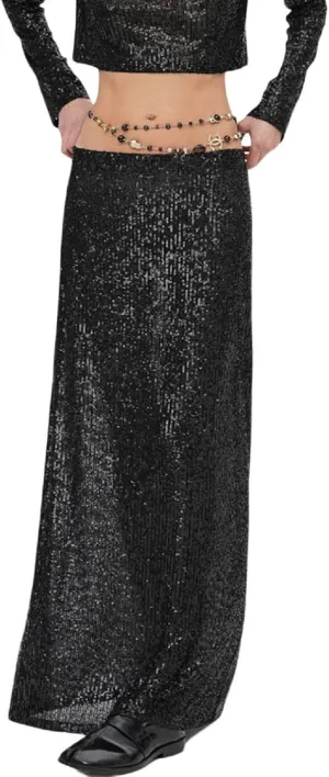 Women Sequin Maxi Skirt Set Glitter Shiny Long Sleeve Crop Top Sparkly Long Skirt Suit Party Bling Concert Outfits