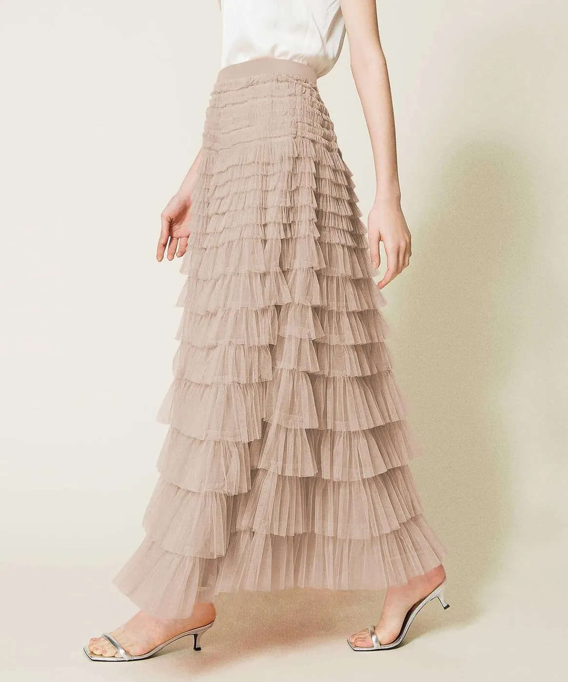 Women Tulle Long Skirt High Waist Layered Mesh Maxi Skirt Tutu Fairy A Line Midi Skirts Tiered Petticoat