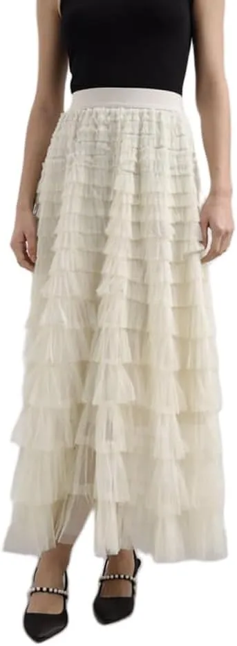 Women Tulle Long Skirt High Waist Layered Mesh Maxi Skirt Tutu Fairy A Line Midi Skirts Tiered Petticoat