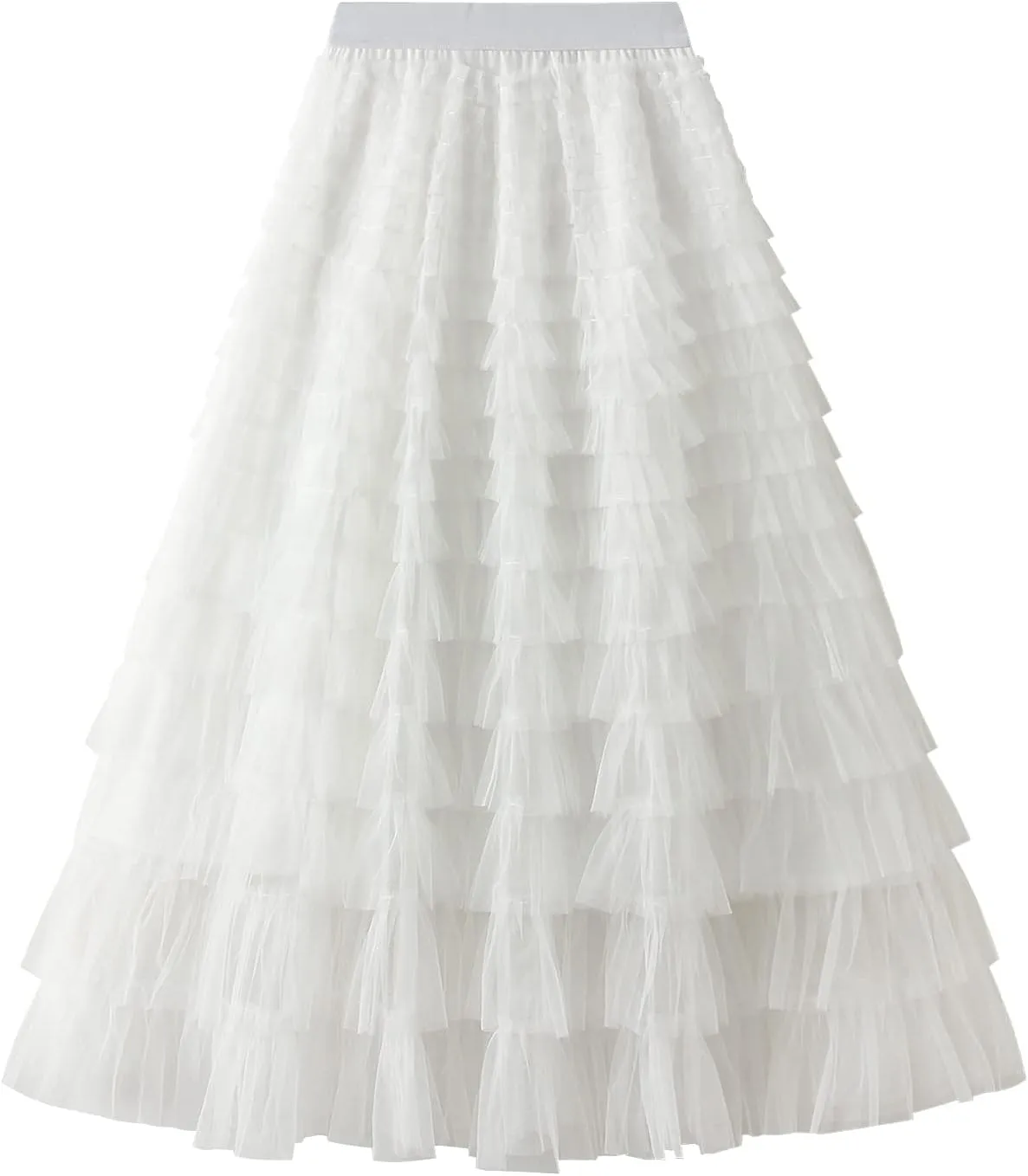 Women Tulle Long Skirt High Waist Layered Mesh Maxi Skirt Tutu Fairy A Line Midi Skirts Tiered Petticoat