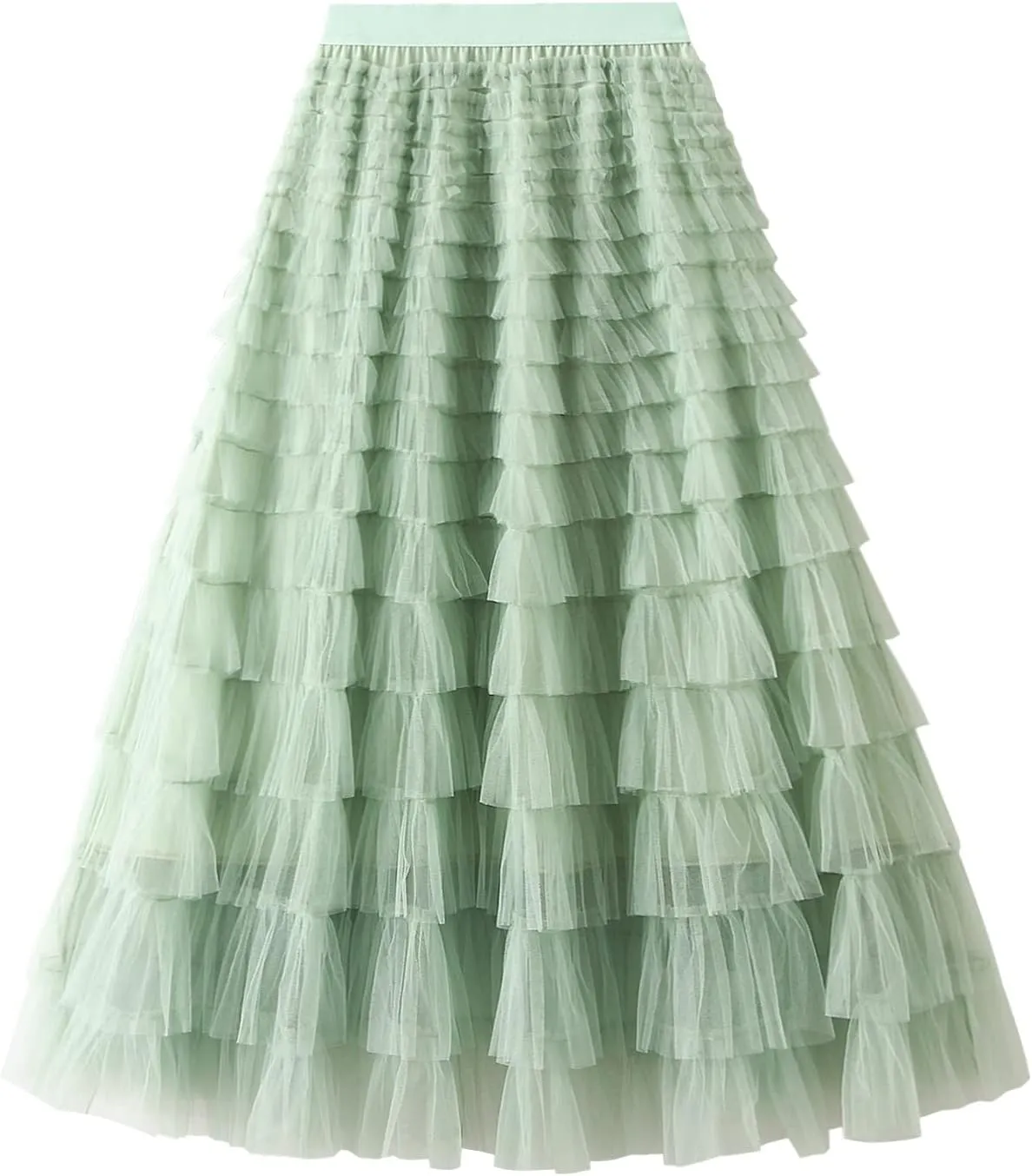 Women Tulle Long Skirt High Waist Layered Mesh Maxi Skirt Tutu Fairy A Line Midi Skirts Tiered Petticoat
