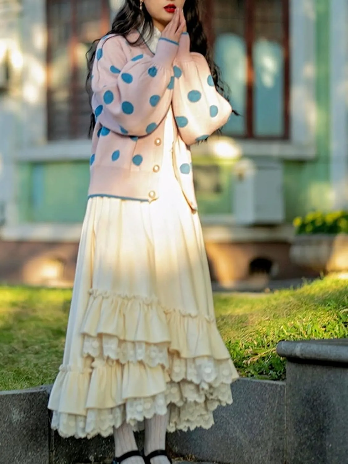 Women Velvet Lace Trim Layered Long Skirts Vintage Patchwork High Waist Asymmetrical Skirts Harajuku Kawaii Fairy Skirt