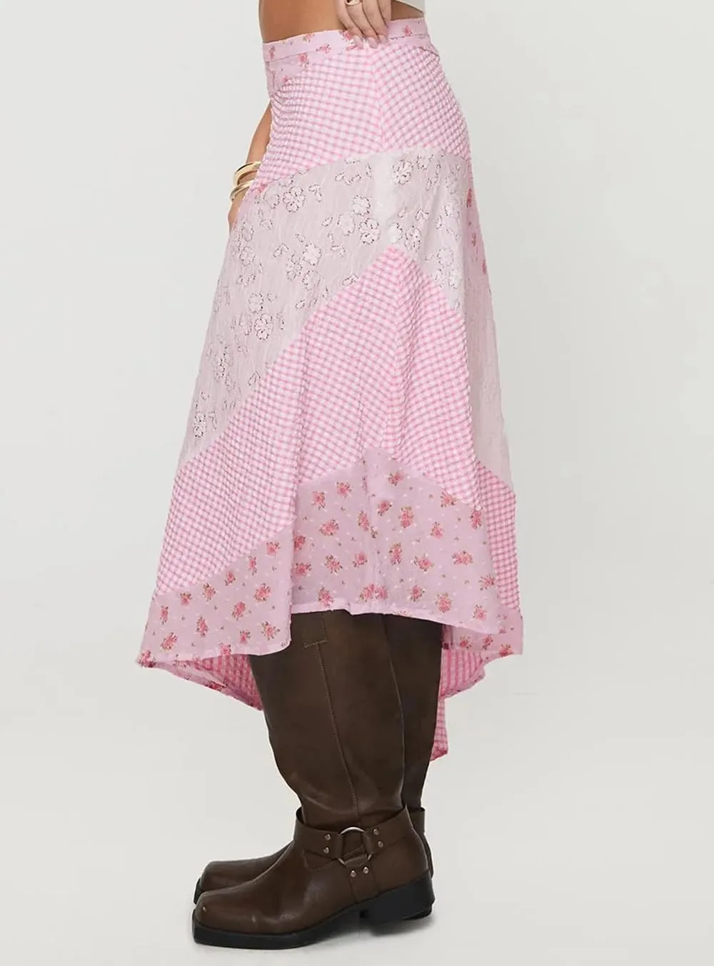 Women Y2K Ruffle Layered Maxi Skirt Elastic Waist Asymmetrical Hem Lace Trim A-line Long Skirt Holiday Vacation