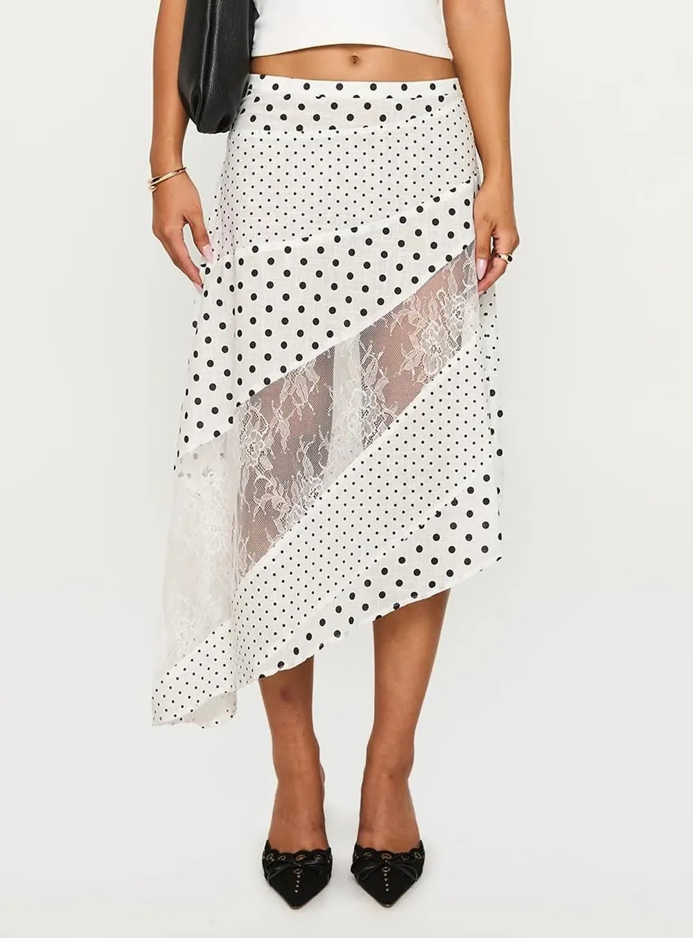 Women Y2K Ruffle Layered Maxi Skirt Elastic Waist Asymmetrical Hem Lace Trim A-line Long Skirt Holiday Vacation
