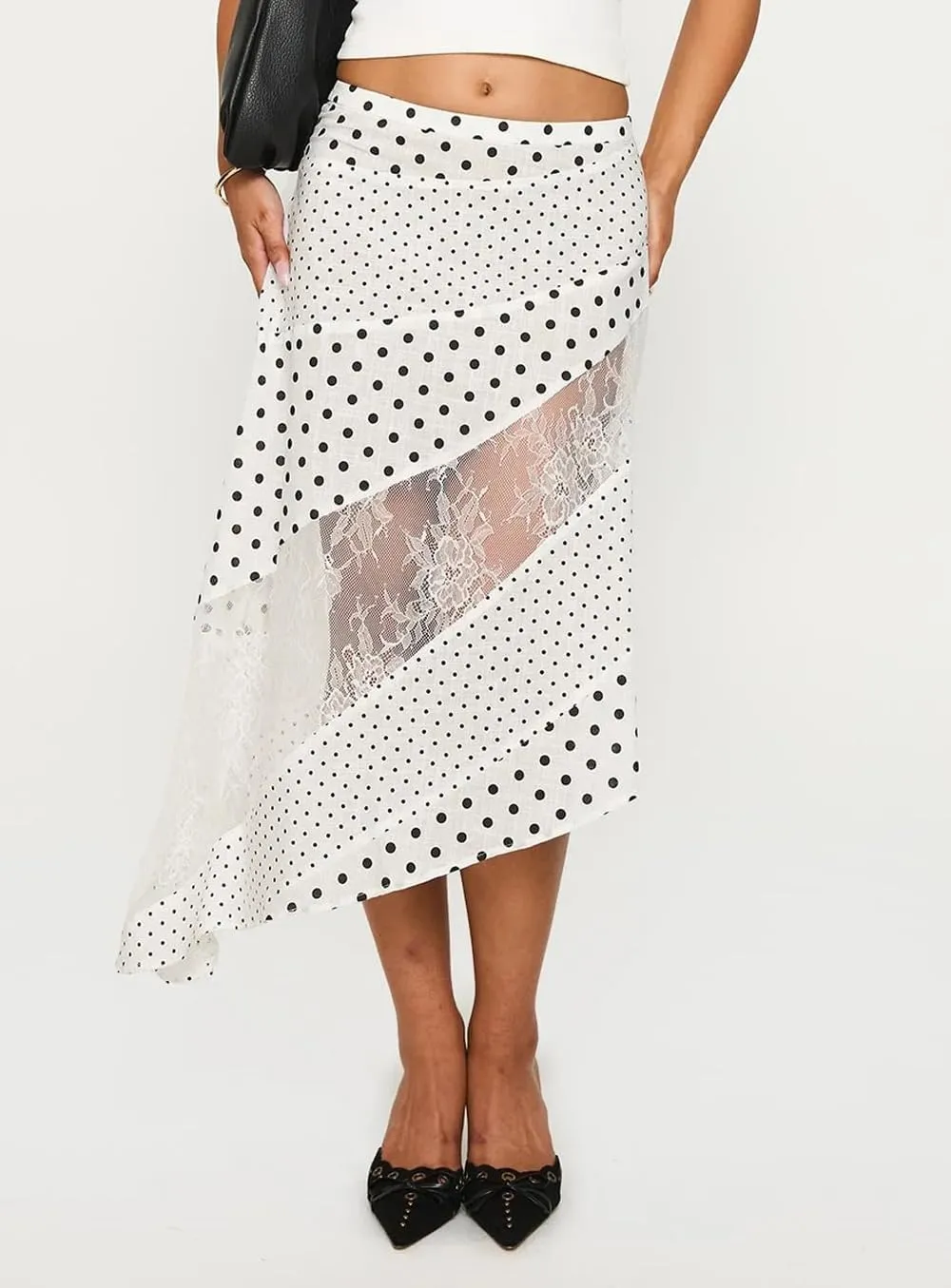 Women Y2K Ruffle Layered Maxi Skirt Elastic Waist Asymmetrical Hem Lace Trim A-line Long Skirt Holiday Vacation