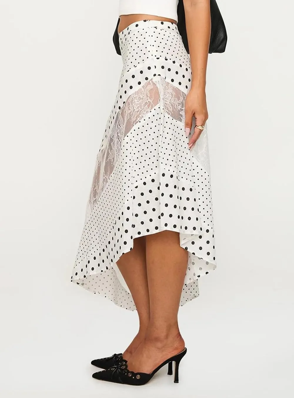 Women Y2K Ruffle Layered Maxi Skirt Elastic Waist Asymmetrical Hem Lace Trim A-line Long Skirt Holiday Vacation
