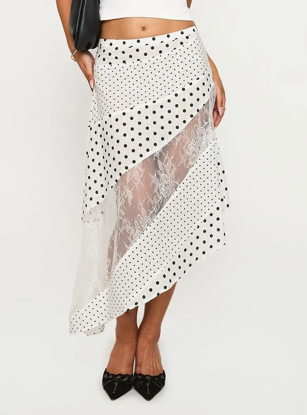 Women Y2K Ruffle Layered Maxi Skirt Elastic Waist Asymmetrical Hem Lace Trim A-line Long Skirt Holiday Vacation