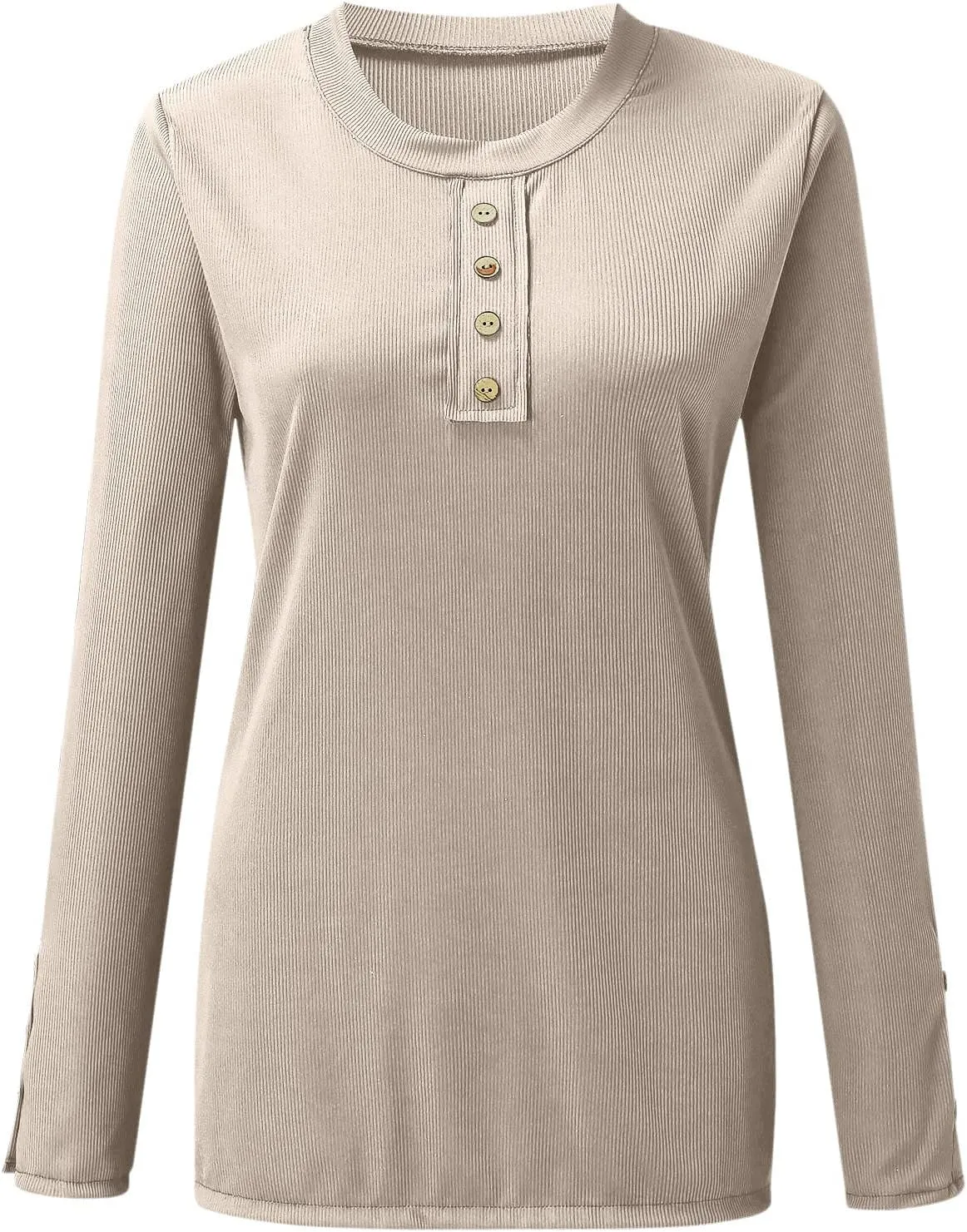 Women's 2023 Fall Long Sleeve Henley T Shirts Button Down Slim Fitted Tops Scoop Neck Ribbed Knit Casual Basic Shirts