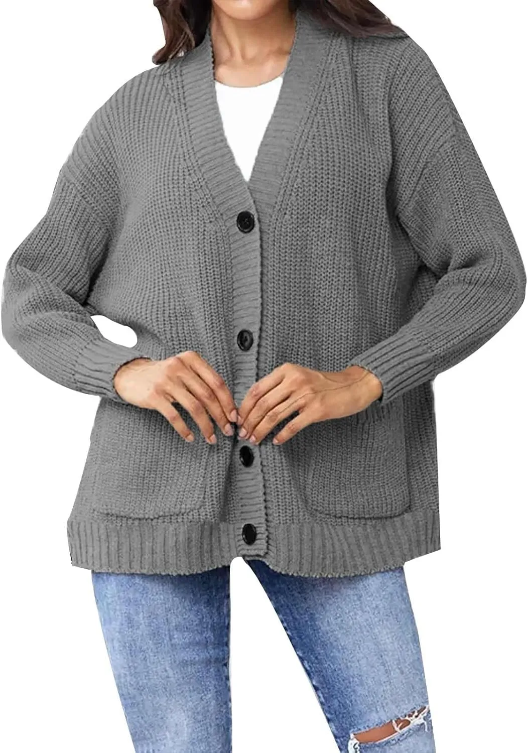 Women's Autumn Sweater Trendy Solid Knitted Button Down Long Sleeve Warm Loose Cardigan Winter Thick Crochet Coats