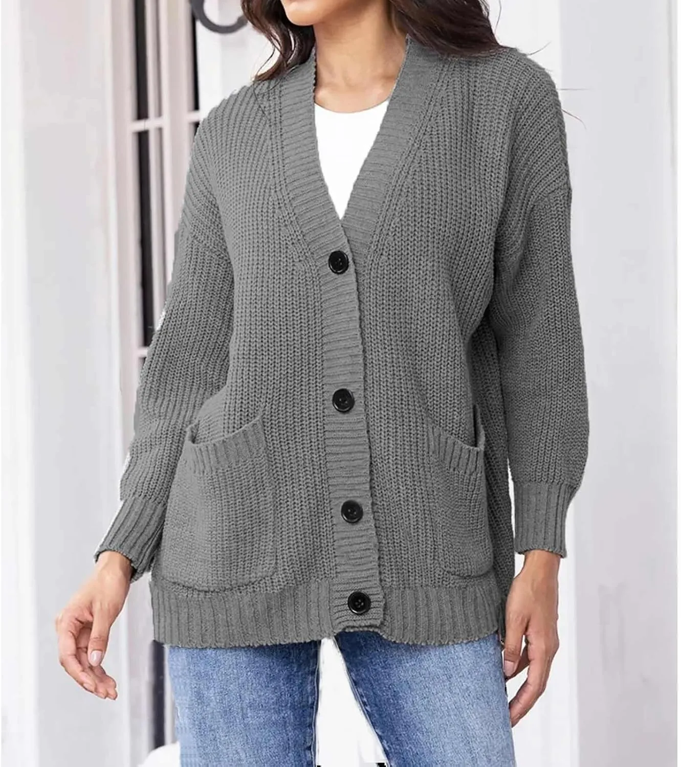 Women's Autumn Sweater Trendy Solid Knitted Button Down Long Sleeve Warm Loose Cardigan Winter Thick Crochet Coats