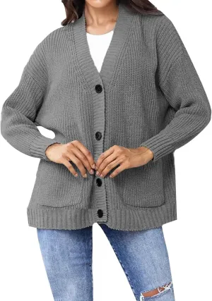 Women's Autumn Sweater Trendy Solid Knitted Button Down Long Sleeve Warm Loose Cardigan Winter Thick Crochet Coats