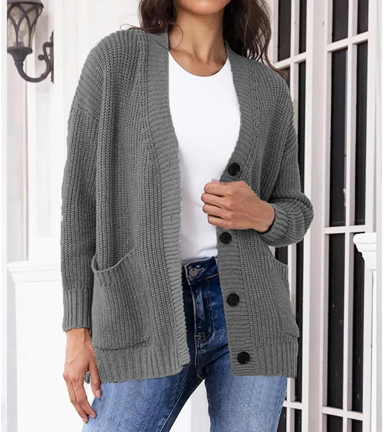Women's Autumn Sweater Trendy Solid Knitted Button Down Long Sleeve Warm Loose Cardigan Winter Thick Crochet Coats