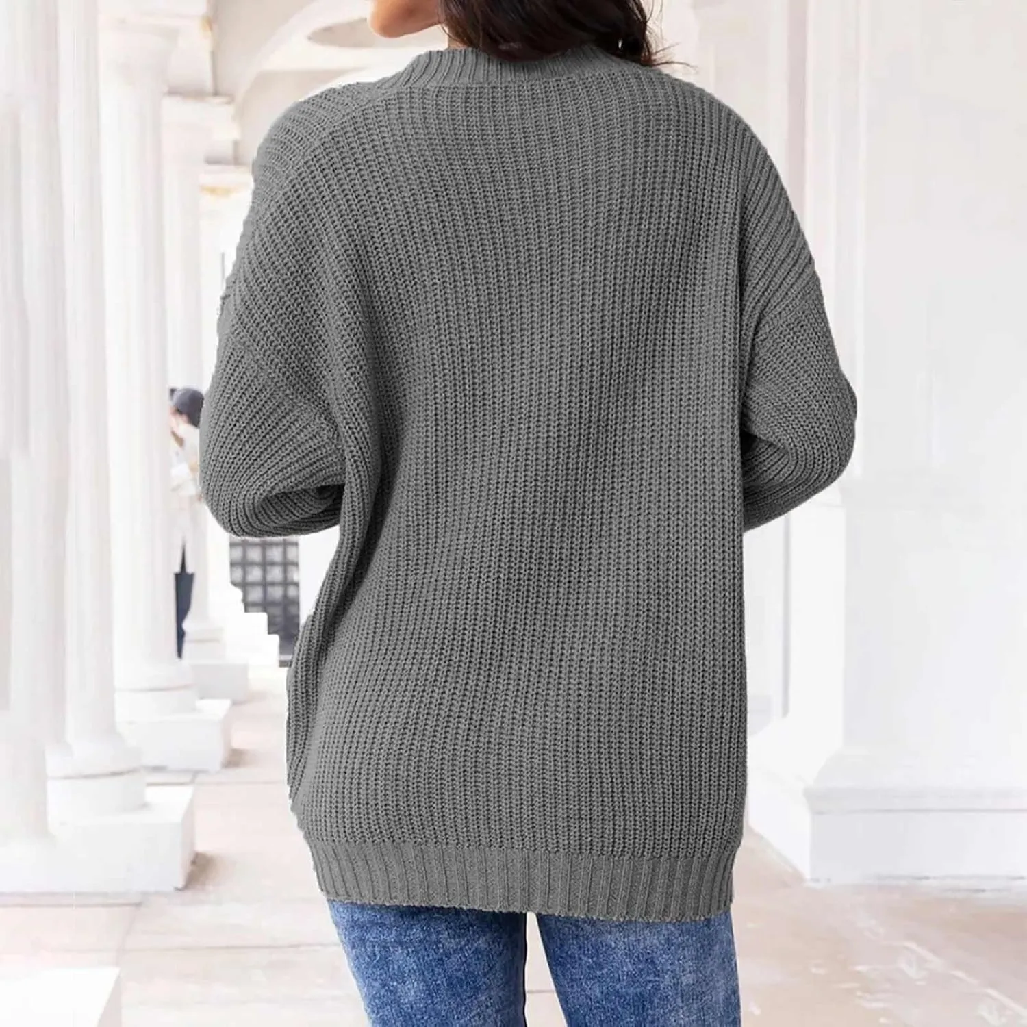 Women's Autumn Sweater Trendy Solid Knitted Button Down Long Sleeve Warm Loose Cardigan Winter Thick Crochet Coats