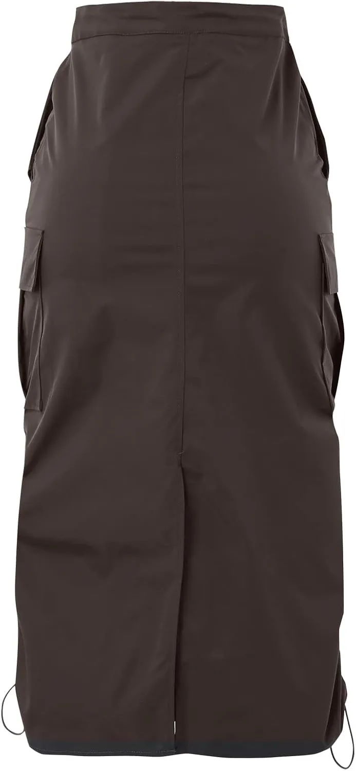 Women's Basic Pencil Skirts Women's Loose Casual Quick Drying Pleated Drawcord Work Suit Split Skirt Midi Skirt