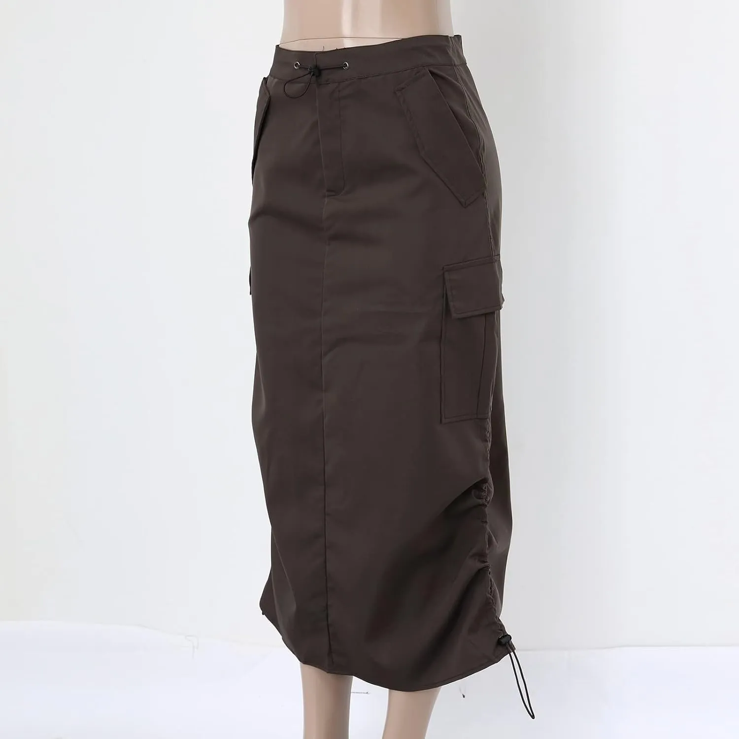 Women's Basic Pencil Skirts Women's Loose Casual Quick Drying Pleated Drawcord Work Suit Split Skirt Midi Skirt