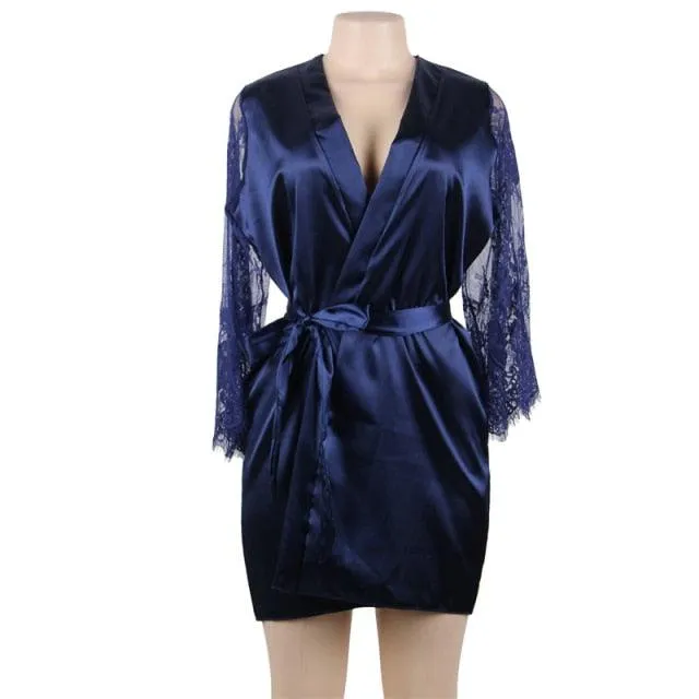 Womens Bathrobes Silk Lace Sleeve Bride Kimono Delicate Above Knee Sexy Sleep Robes For Women Satin Night Robe R80556