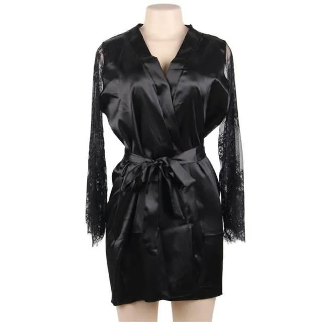 Womens Bathrobes Silk Lace Sleeve Bride Kimono Delicate Above Knee Sexy Sleep Robes For Women Satin Night Robe R80556