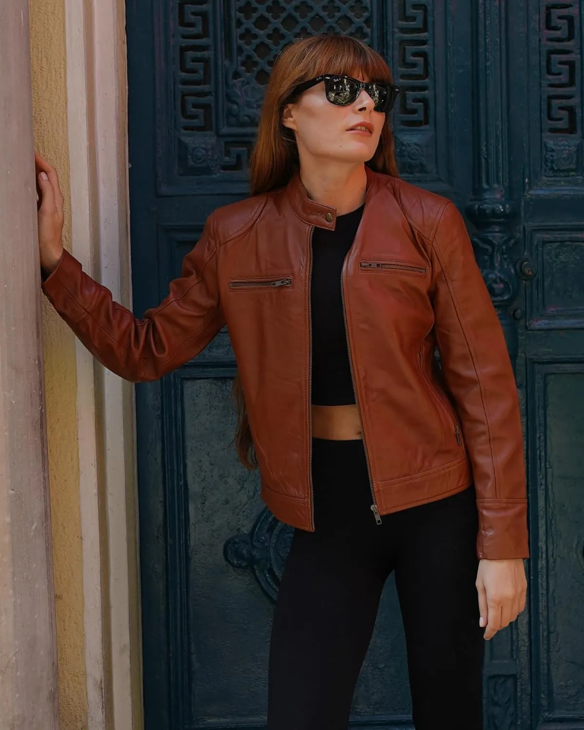 Women's Black Real Leather Moto Jacket | Soft Cafe Racer Lambskin Jacket