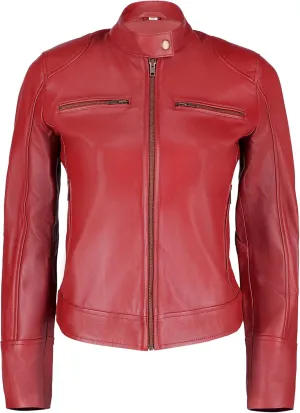 Women's Black Real Leather Moto Jacket | Soft Cafe Racer Lambskin Jacket