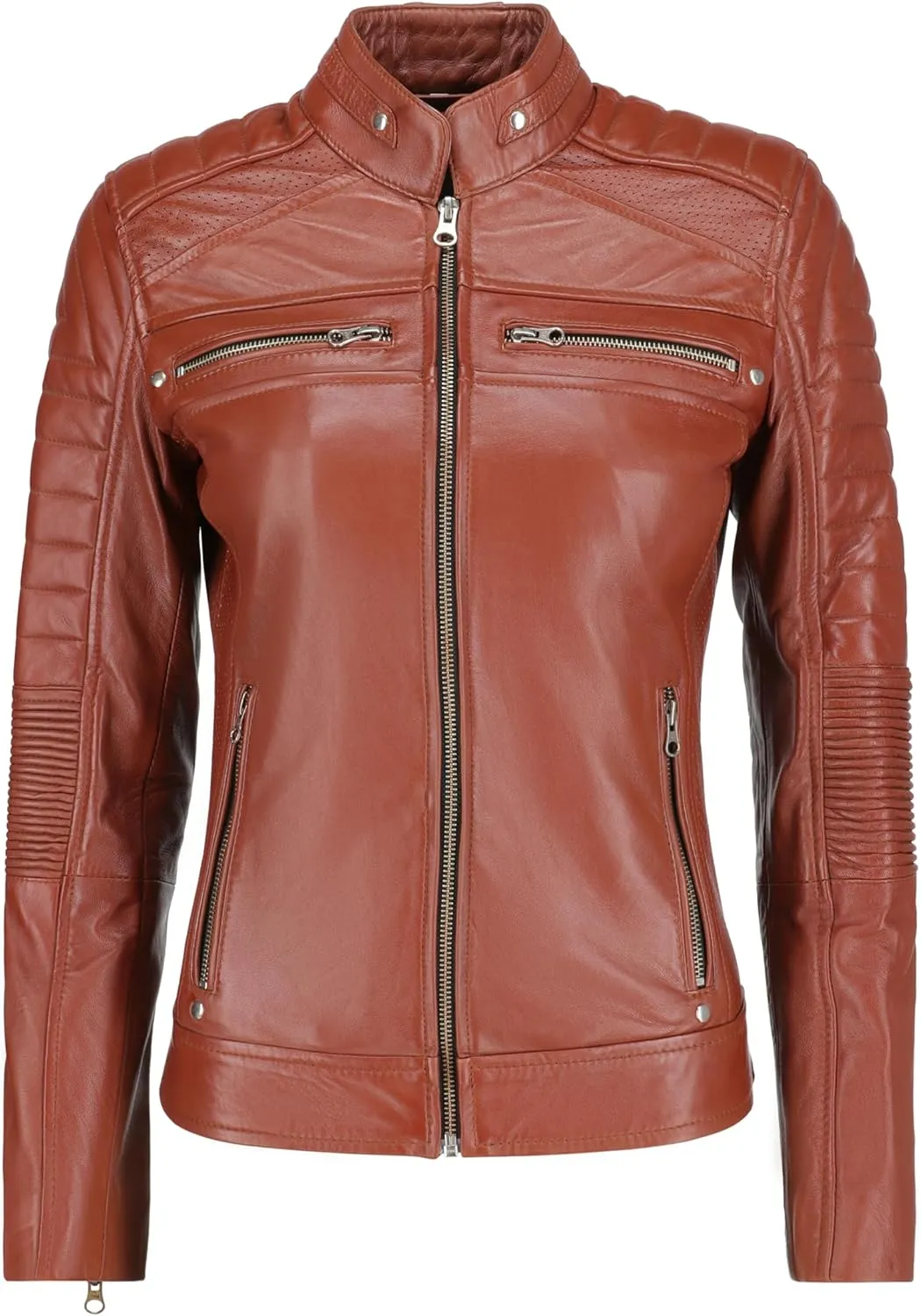 Women's Black Real Leather Moto Jacket | Soft Cafe Racer Lambskin Jacket