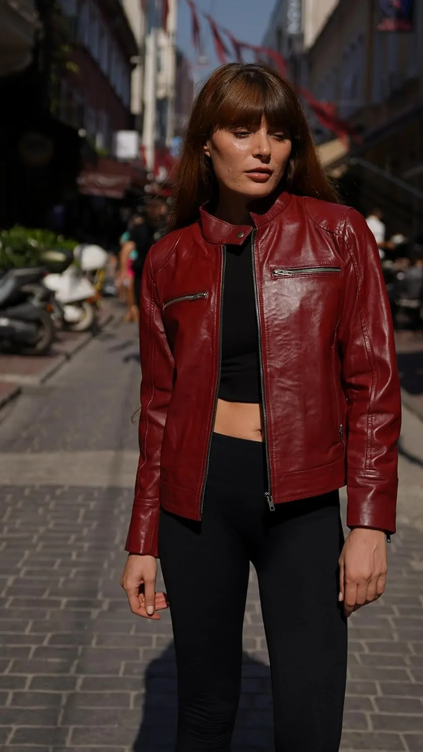 Women's Black Real Leather Moto Jacket | Soft Cafe Racer Lambskin Jacket