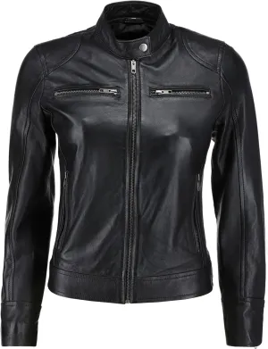 Women's Black Real Leather Moto Jacket | Soft Cafe Racer Lambskin Jacket