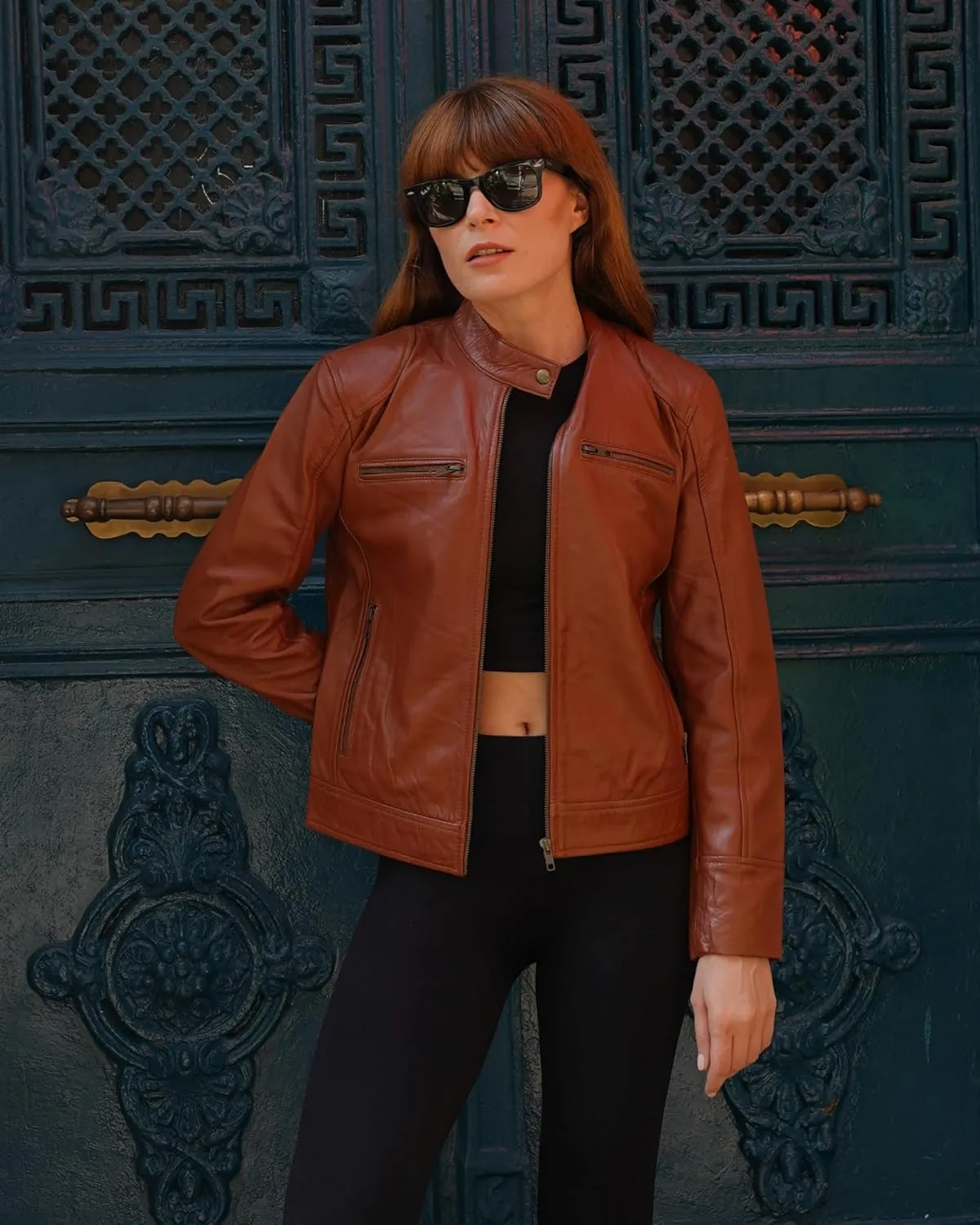 Women's Black Real Leather Moto Jacket | Soft Cafe Racer Lambskin Jacket