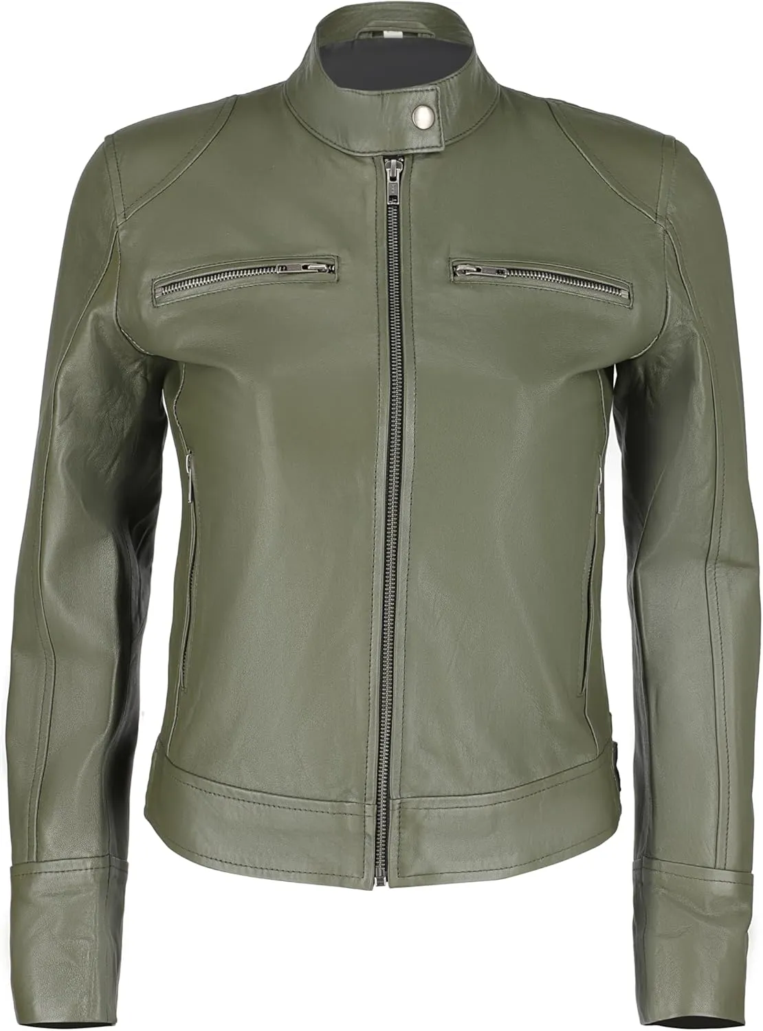 Women's Black Real Leather Moto Jacket | Soft Cafe Racer Lambskin Jacket