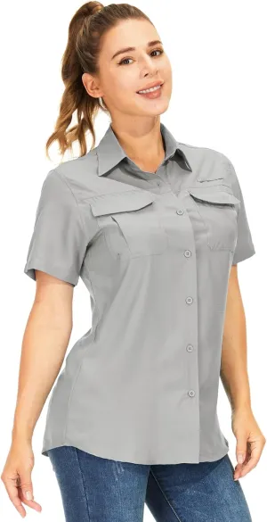 Women's Button Down Shirts UPF 50  Short Sleeve Sun Protection Shirts Stretch Quick Dry Shirt for Fishing, Hiking, Travel