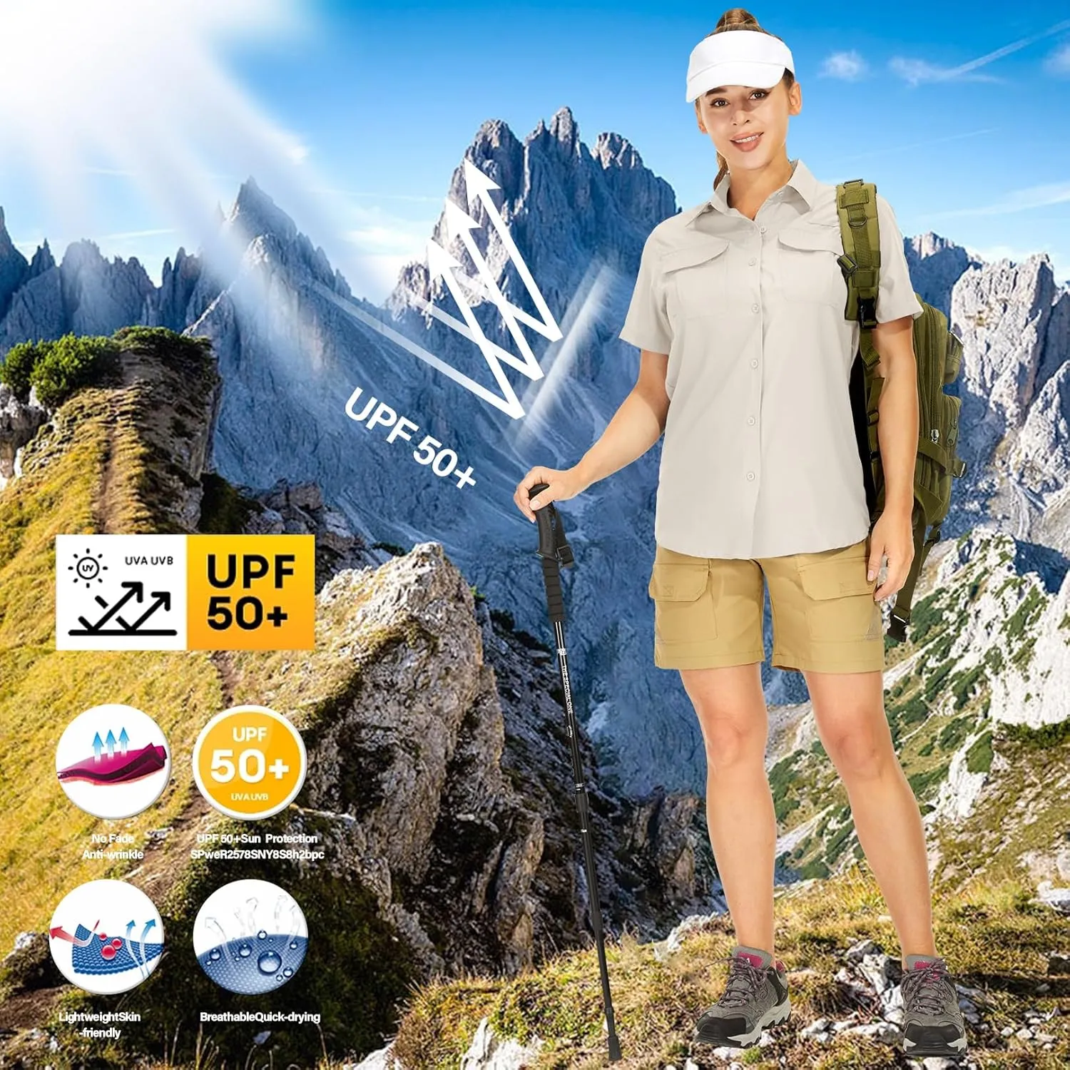 Women's Button Down Shirts UPF 50  Short Sleeve Sun Protection Shirts Stretch Quick Dry Shirt for Fishing, Hiking, Travel