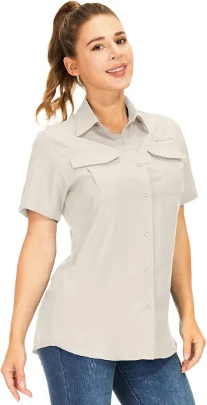 Women's Button Down Shirts UPF 50  Short Sleeve Sun Protection Shirts Stretch Quick Dry Shirt for Fishing, Hiking, Travel