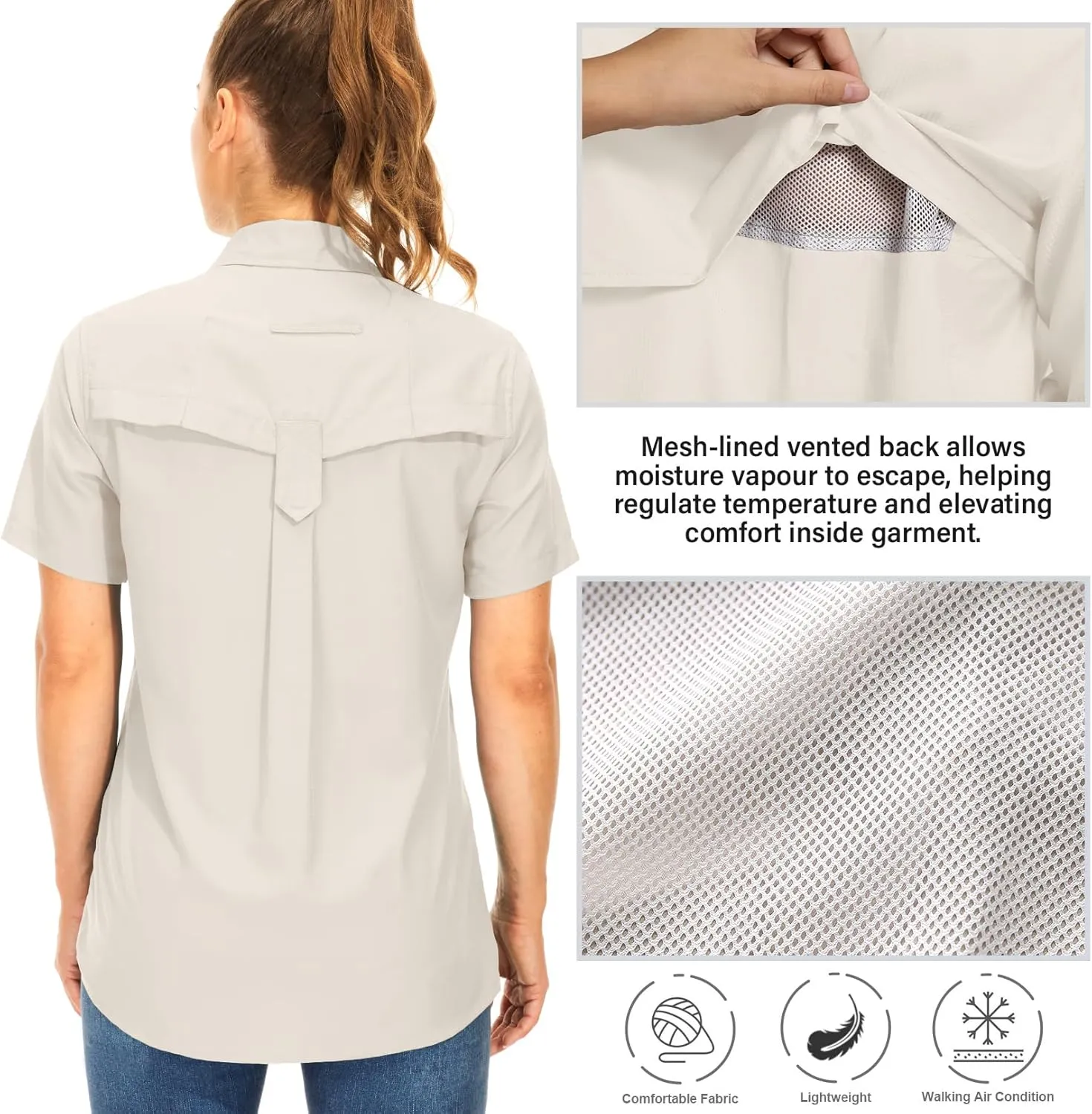 Women's Button Down Shirts UPF 50  Short Sleeve Sun Protection Shirts Stretch Quick Dry Shirt for Fishing, Hiking, Travel