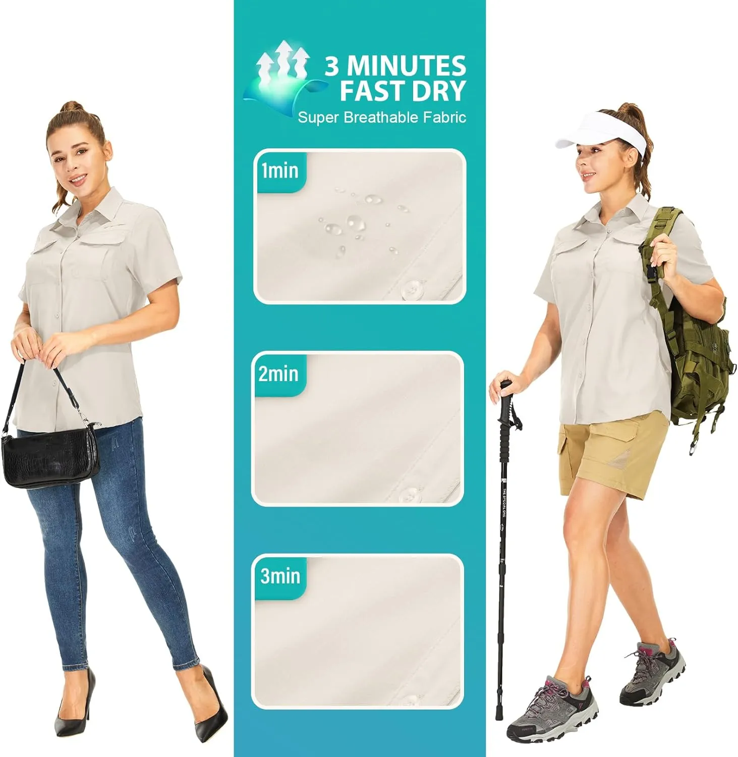 Women's Button Down Shirts UPF 50  Short Sleeve Sun Protection Shirts Stretch Quick Dry Shirt for Fishing, Hiking, Travel