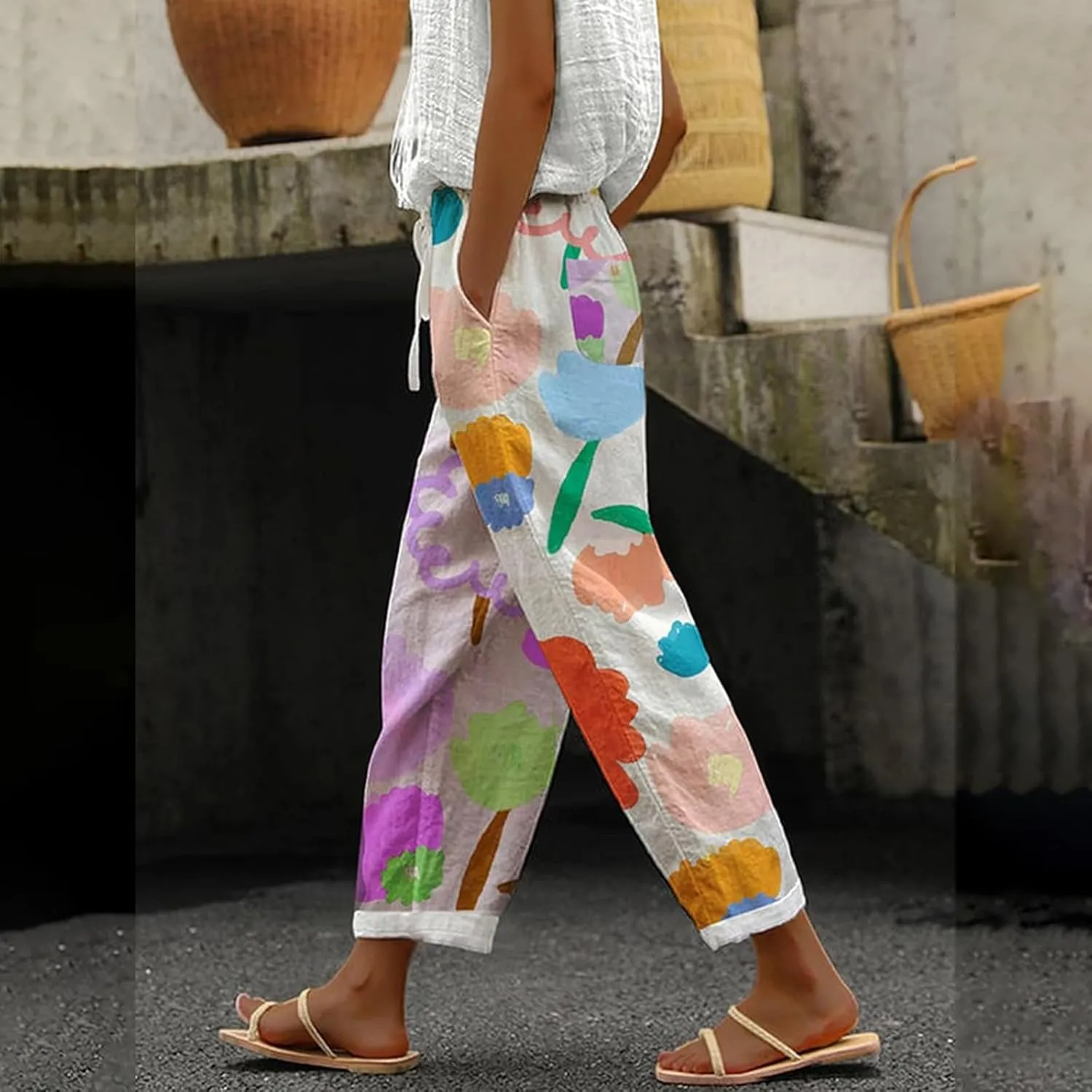 Womens Casual Lightweight Casual Drawstring Pants Beach Travel Vacation Outfits Linen Beach Pants Linen Lounge