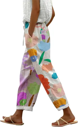 Womens Casual Lightweight Casual Drawstring Pants Beach Travel Vacation Outfits Linen Beach Pants Linen Lounge