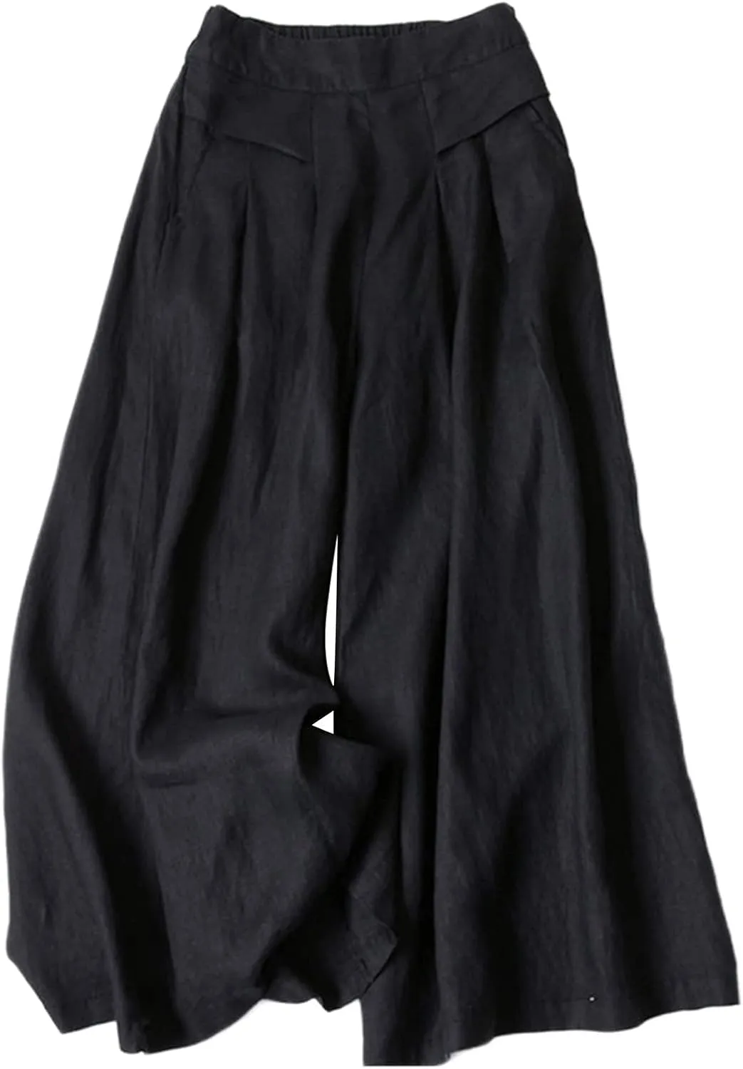 Women's Cotton Linen Casual Trousers High Waist Stretch Lightweight Joggers Summer Wide Leg Drape Cropped Pant with Pocket