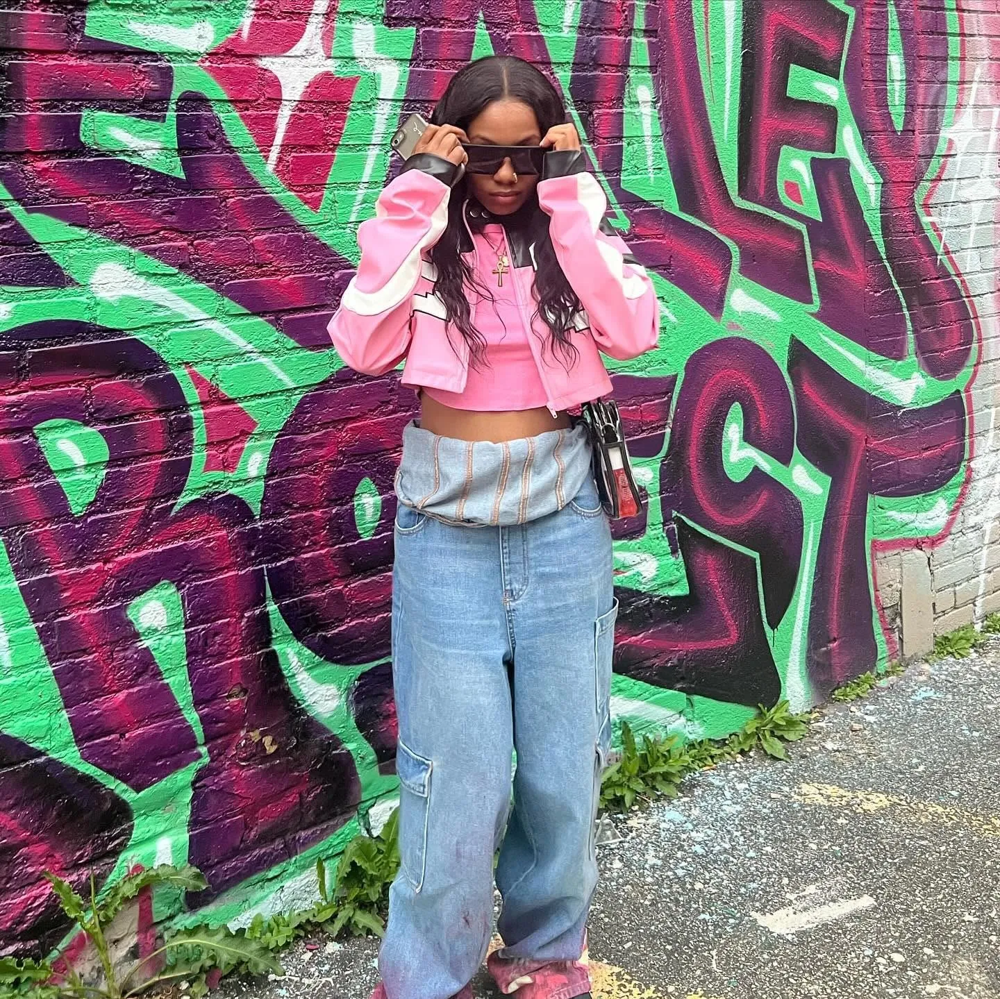 Women's Faux Leather Cropped Motorcycle Jacket Y2K Letter Bomber Jacket Streetwear Style