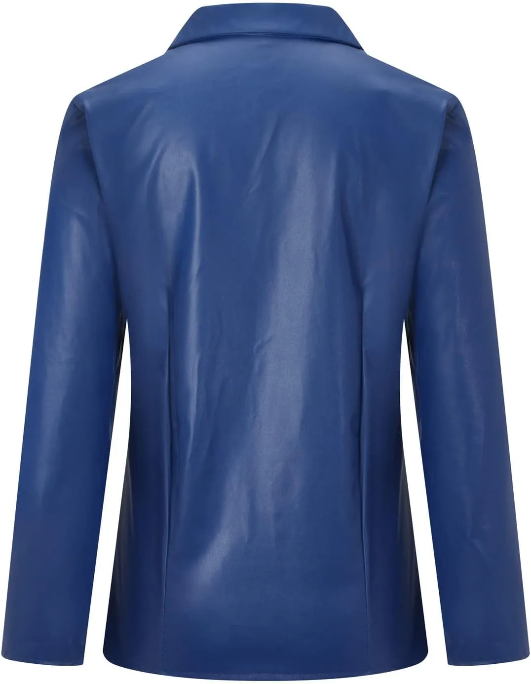 Women's Faux-Leather Jacket PU Snap Button Down Shirt Shacket Long Sleeve Motorcycle Fashion Biker Jacket Tops