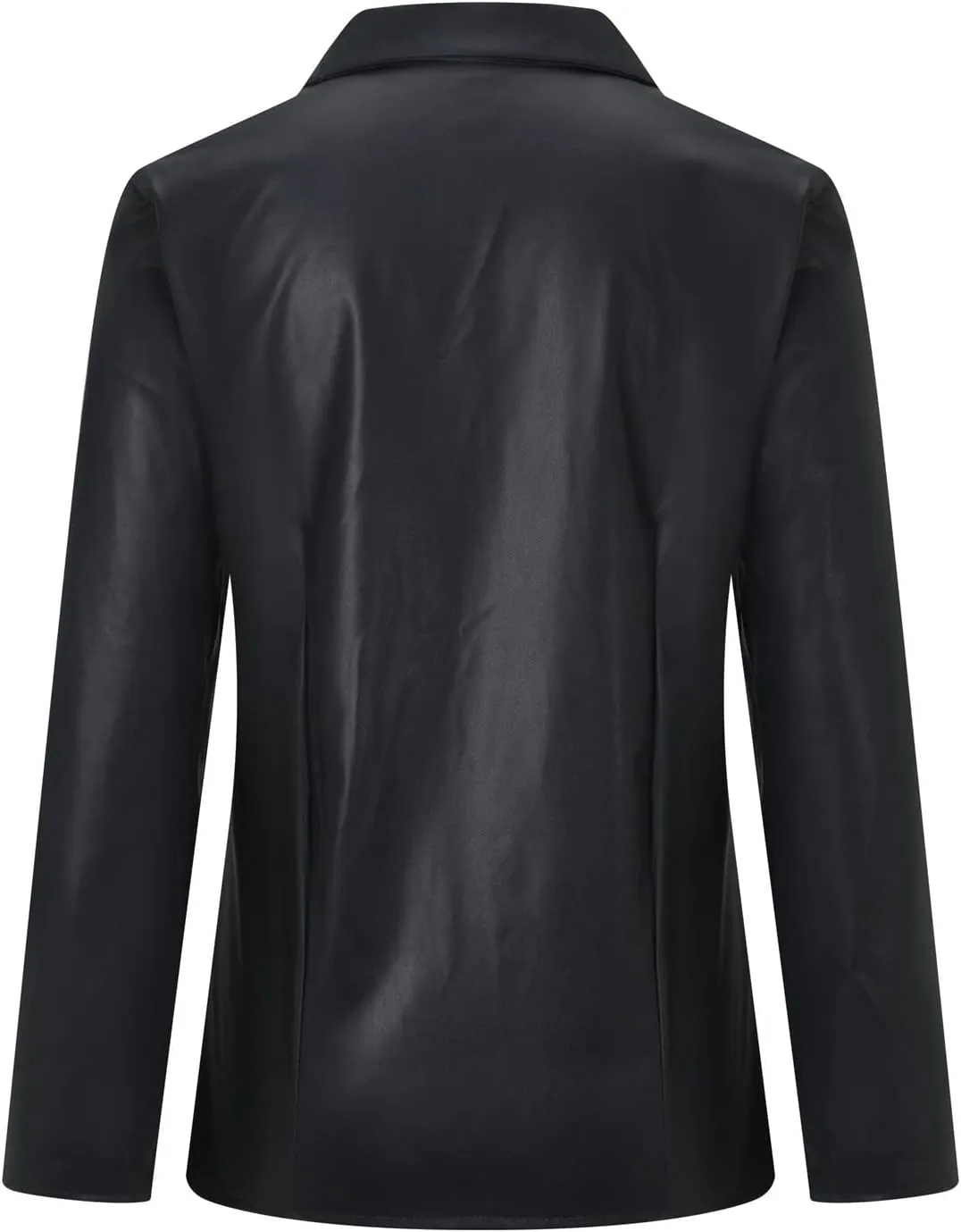 Women's Faux-Leather Jacket PU Snap Button Down Shirt Shacket Long Sleeve Motorcycle Fashion Biker Jacket Tops