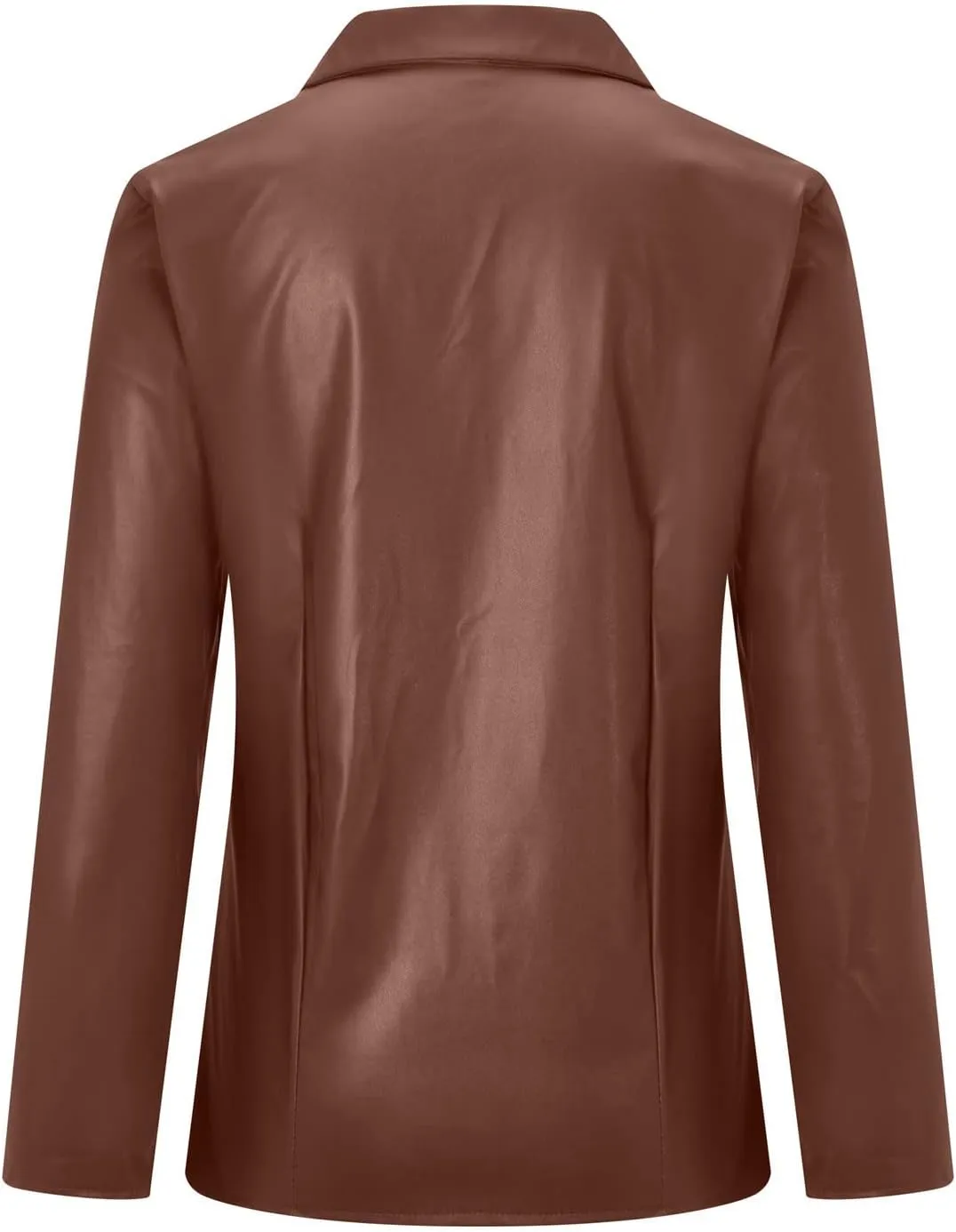 Women's Faux-Leather Jacket PU Snap Button Down Shirt Shacket Long Sleeve Motorcycle Fashion Biker Jacket Tops