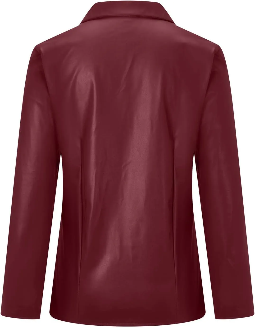 Women's Faux-Leather Jacket PU Snap Button Down Shirt Shacket Long Sleeve Motorcycle Fashion Biker Jacket Tops