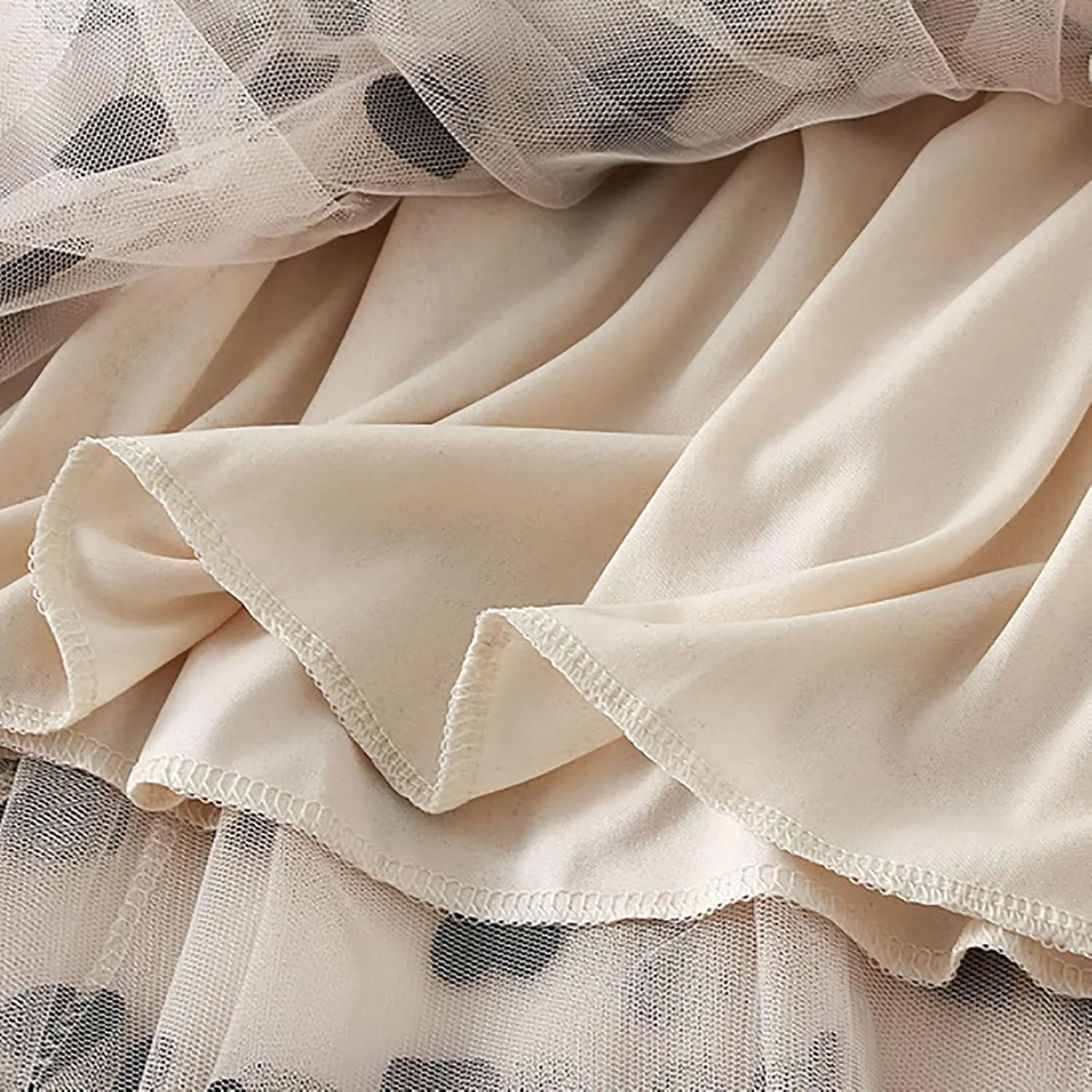 Women's Heart Print Mesh Pleated Midi Skirt High Waist A-Line Flowy Tulle Layered Long Skirts